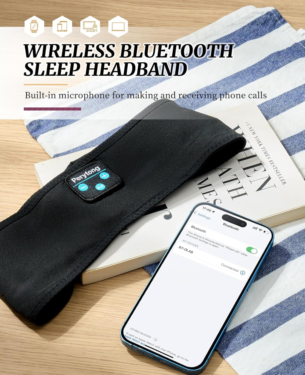 Sleep Headphones Bluetooth Wireless Sports Headband, Long Playtime Lightweight Headphones Hi-Fi Stereo Ergonomic ASMR Sleep Headphone Cool Gadget Gift for Men Women Black