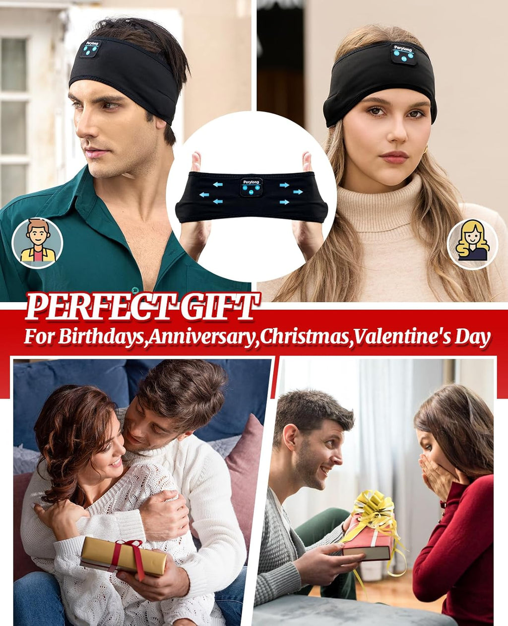 Sleep Headphones Bluetooth Wireless Sports Headband, Long Playtime Lightweight Headphones Hi-Fi Stereo Ergonomic ASMR Sleep Headphone Cool Gadget Gift for Men Women Black