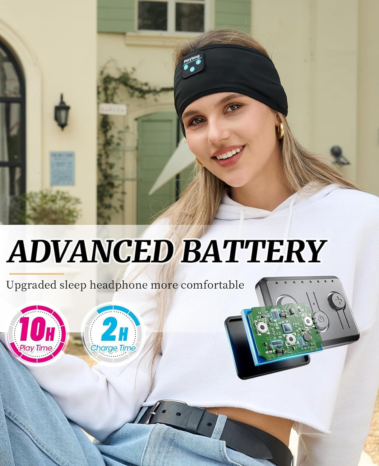 Sleep Headphones Bluetooth Wireless Sports Headband, Long Playtime Lightweight Headphones Hi-Fi Stereo Ergonomic ASMR Sleep Headphone Cool Gadget Gift for Men Women Black