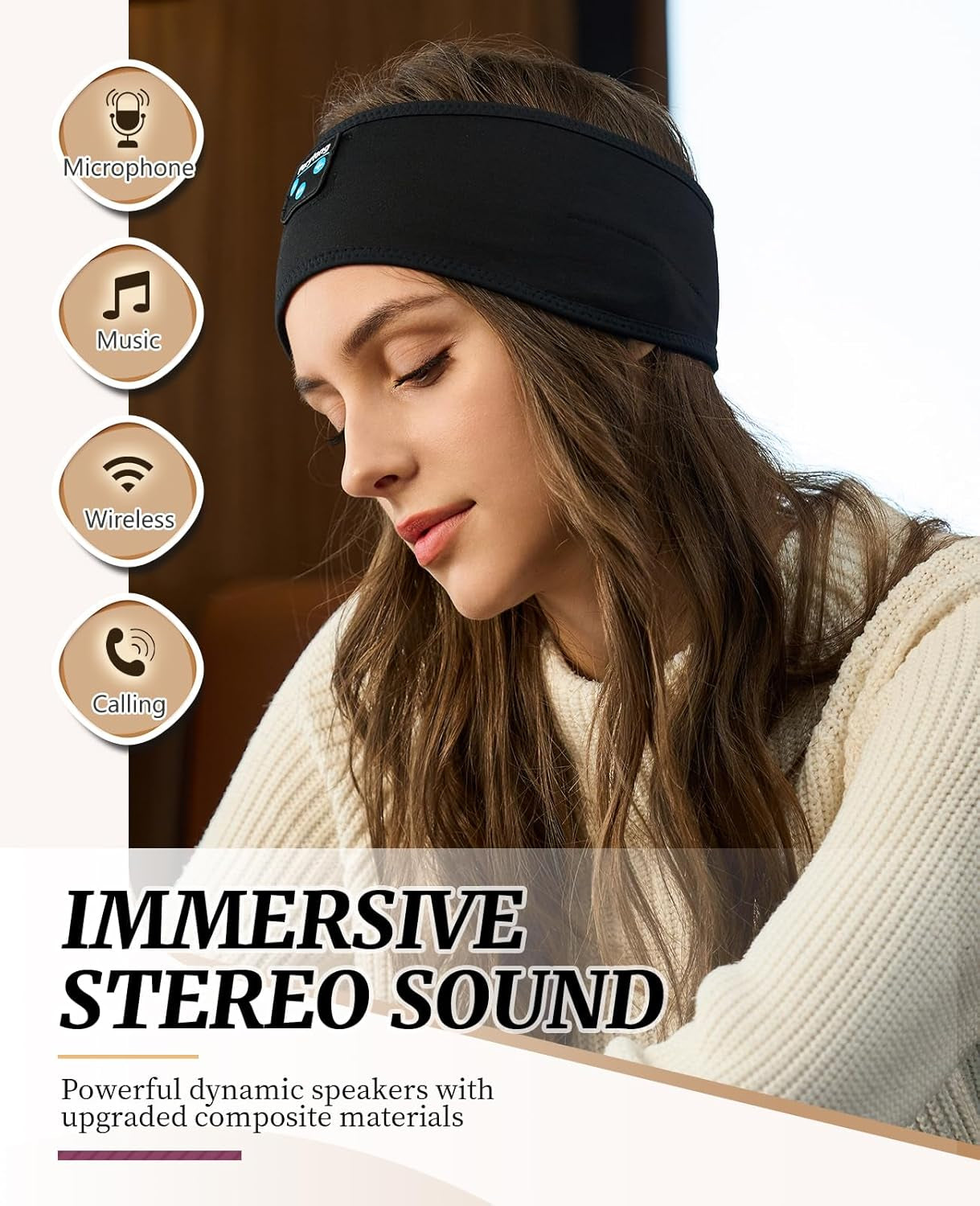 Sleep Headphones Bluetooth Wireless Sports Headband, Long Playtime Lightweight Headphones Hi-Fi Stereo Ergonomic ASMR Sleep Headphone Cool Gadget Gift for Men Women Black